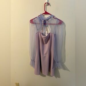SHEIN Light Purple Mini Dress with Sheer Sleeves Size 6